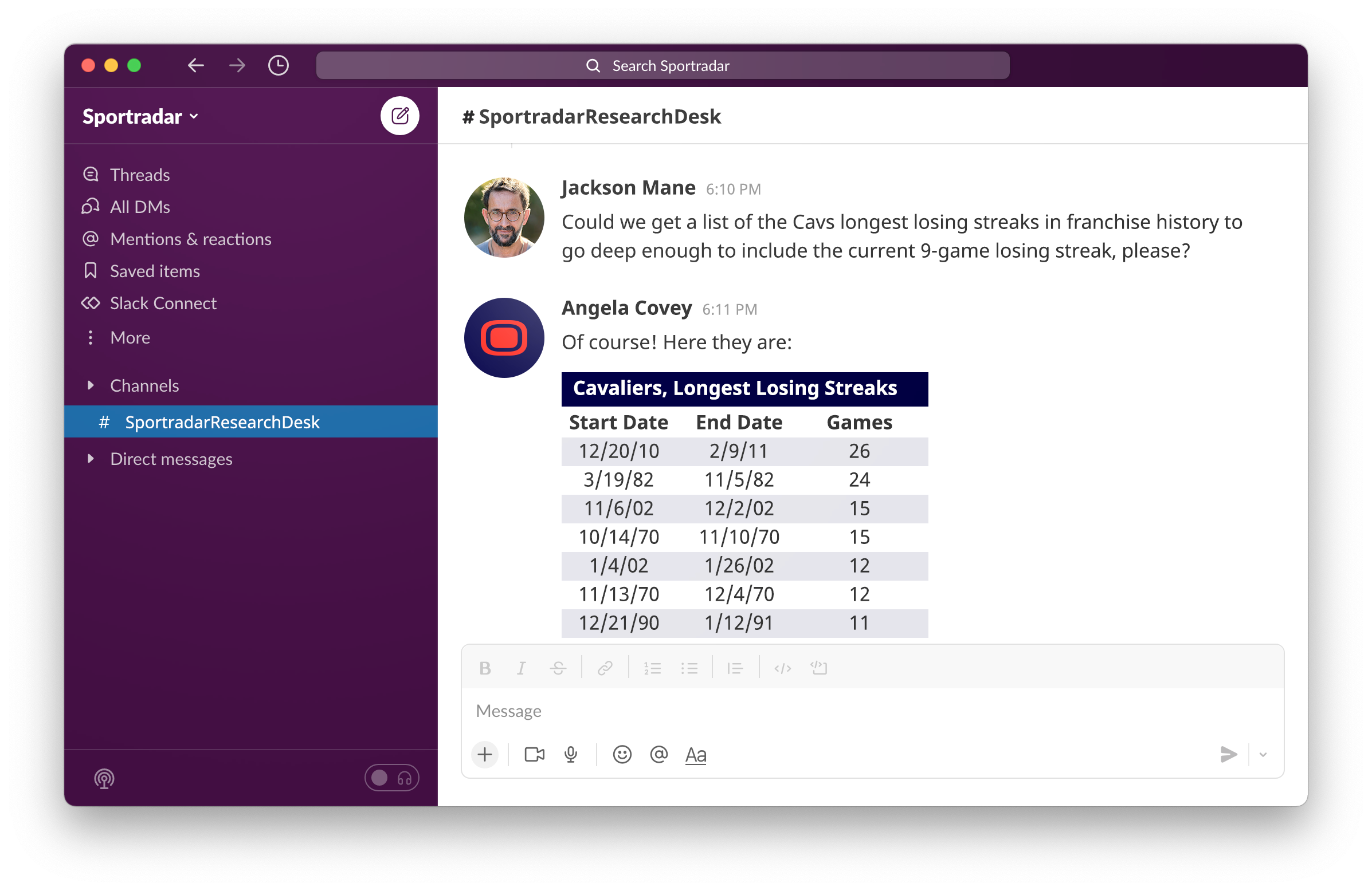 Sportradar Research Desk chat visual